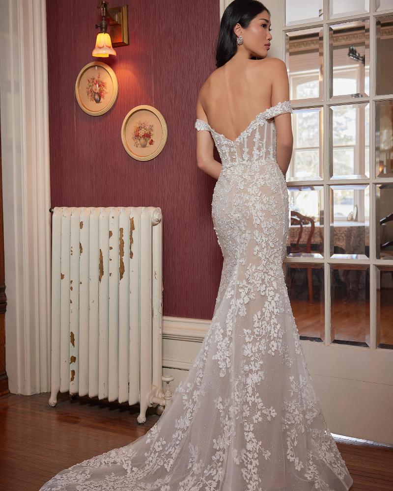 La23243 off the shoulder lace wedding dress with sweetheart neckline2